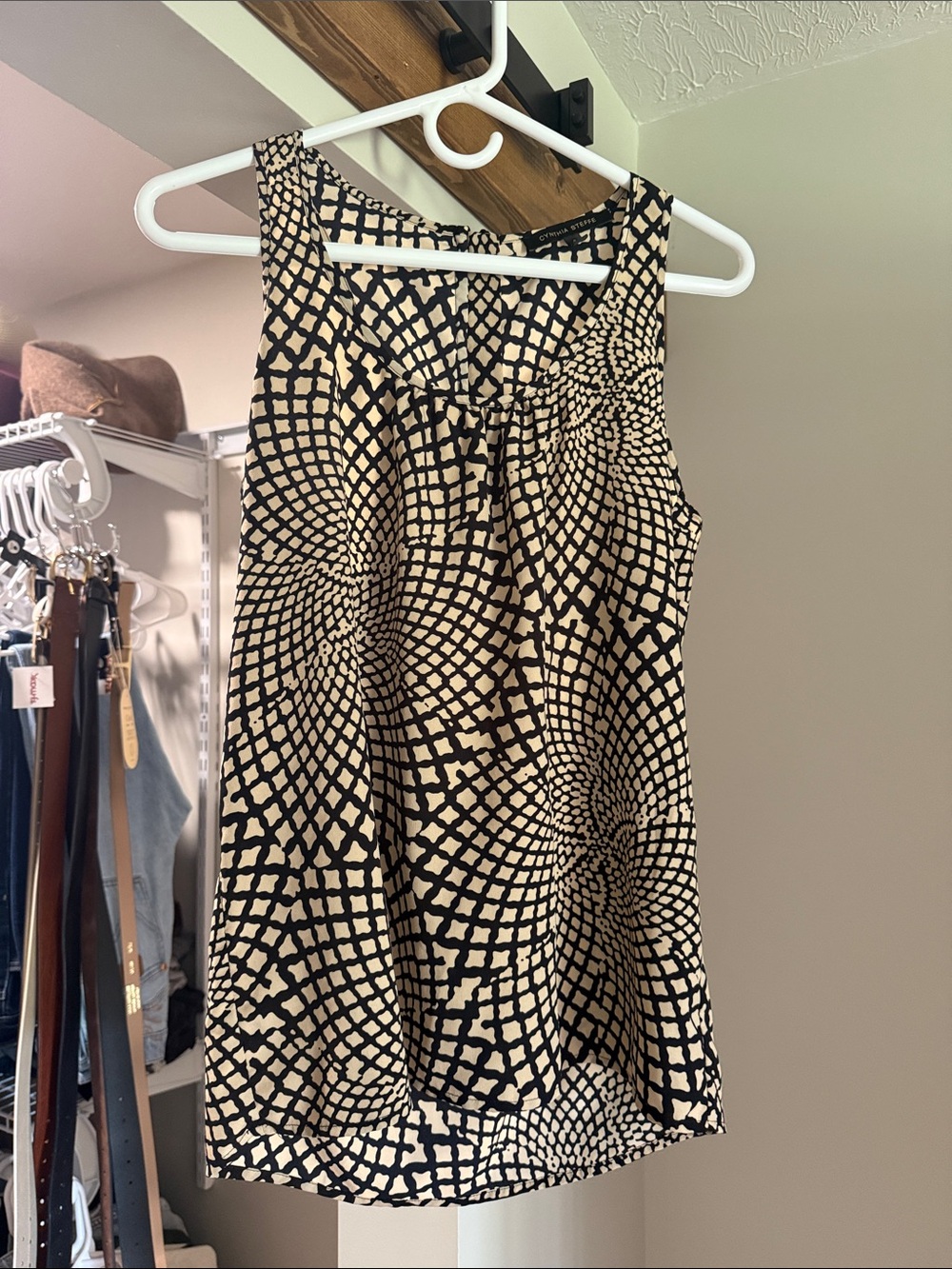 Cynthia Steffe Black and Cream Patterned Tank Top